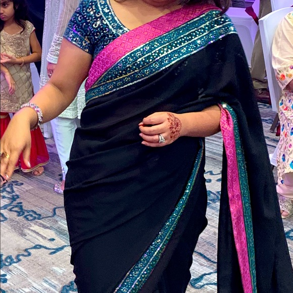 Pre-owned Black Georgette Saree With Blouse - Picture 7 of 7